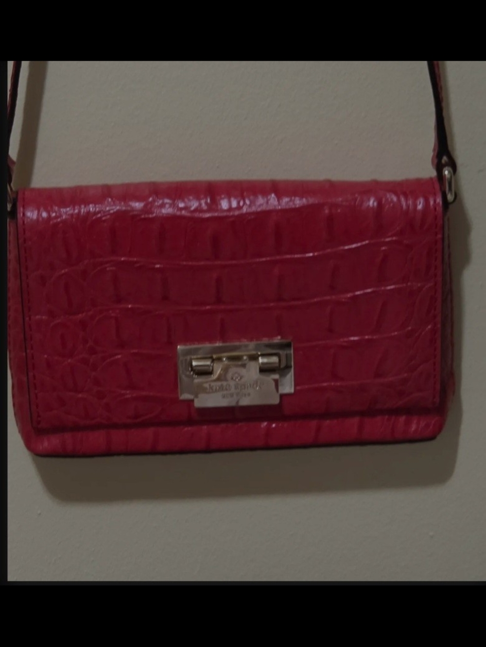 Kate Spade Red Embossed Crossbody Bag with Gold Lock - Picture 6 of 13